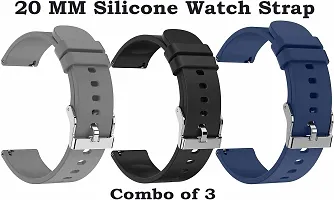 Sacriti 20mm strap for all smartwatch and analog wristwatchcompatible watch in picture 20 mm Silicone Watch Strap GreyBlackBluepack of 3-thumb1