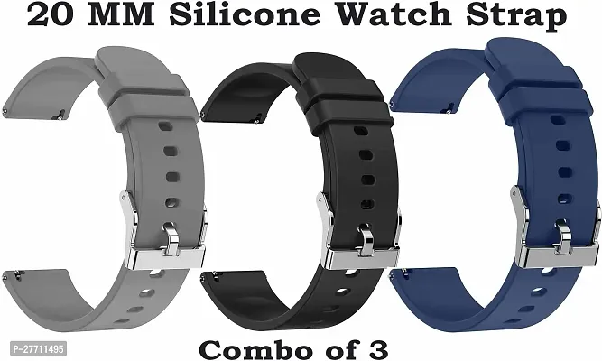 Sacriti 20mm strap for all smartwatch and analog wristwatchcompatible watch in picture 20 mm Silicone Watch Strap GreyBlackBluepack of 3-thumb2