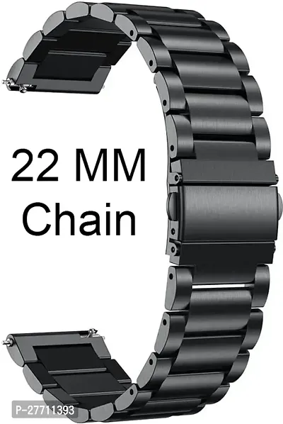 Sacriti premium Chain Compatible for AmazfitGTS2MiniBipBipUProLiteGalaxy Active2 22 mm Stainless Steel Watch Strap Black-thumb0