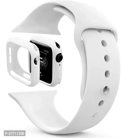 Sacriti Soft Silicone Case cover with Strap iWatch Series7654321SE 424445MM 43 mm Silicone Watch Strap White