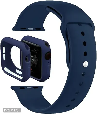 Sacriti Soft Silicone Case cover with Strap iWatch Series7654321SE 424445MM 44 mm Silicone Watch Strap Navy Bluepack of 1