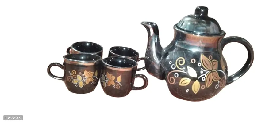 Useful Ceramic Persian Print Cups With Kettle- 5 Pieces
