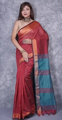 Beautiful Cotton Orange Woven Design  Saree with Blouse piece For Women-thumb1