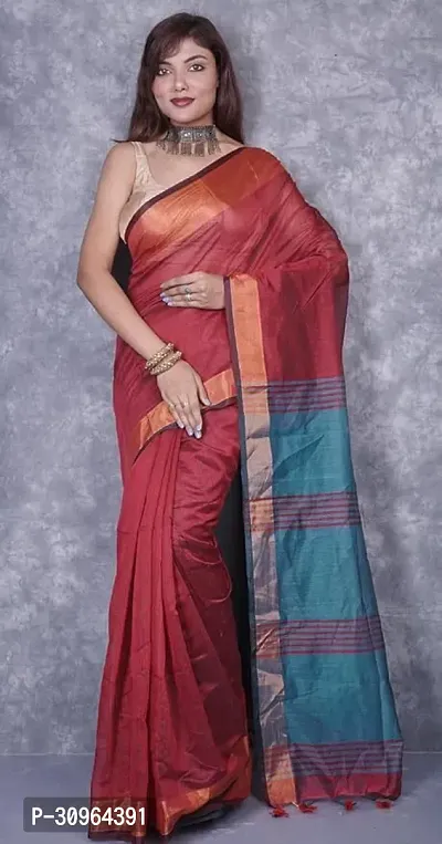 Beautiful Cotton Orange Woven Design  Saree with Blouse piece For Women-thumb2