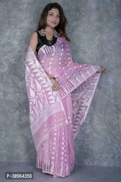 Beautiful Cotton Pink Woven Design  Saree with Blouse piece For Women-thumb2