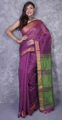 Beautiful Cotton Purple Woven Design  Saree with Blouse piece For Women-thumb1