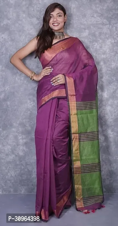 Beautiful Cotton Purple Woven Design  Saree with Blouse piece For Women-thumb2