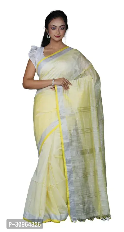 Beautiful Cotton Yellow Woven Design  Saree with Blouse piece For Women-thumb0