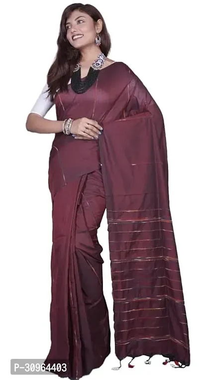 Beautiful Cotton Brown Woven Design  Saree with Blouse piece For Women-thumb0