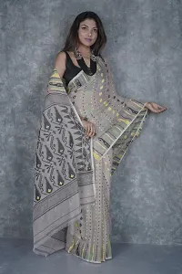 Beautiful Cotton Grey Woven Design  Saree with Blouse piece For Women-thumb1