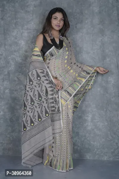 Beautiful Cotton Grey Woven Design  Saree with Blouse piece For Women-thumb2