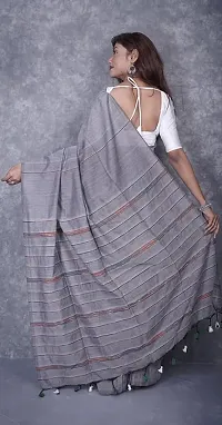 Beautiful Cotton Grey Woven Design  Saree with Blouse piece For Women-thumb1