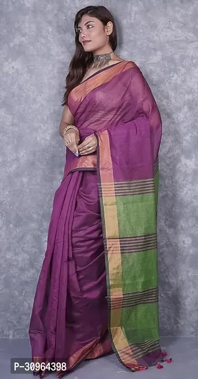 Beautiful Cotton Purple Woven Design  Saree with Blouse piece For Women-thumb3