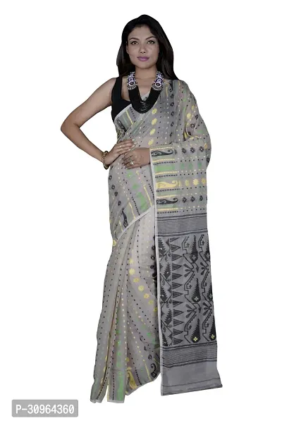 Beautiful Cotton Grey Woven Design  Saree with Blouse piece For Women