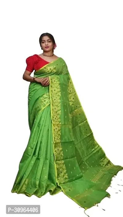 Beautiful Cotton Green Woven Design  Saree with Blouse piece For Women