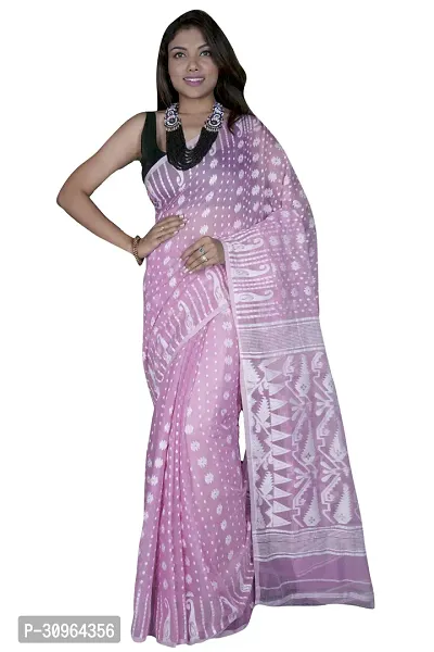 Beautiful Cotton Pink Woven Design  Saree with Blouse piece For Women-thumb0