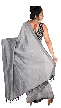 Beautiful Cotton Grey Woven Design  Saree with Blouse piece For Women-thumb1