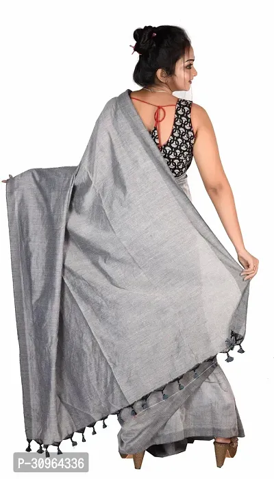 Beautiful Cotton Grey Woven Design  Saree with Blouse piece For Women-thumb2