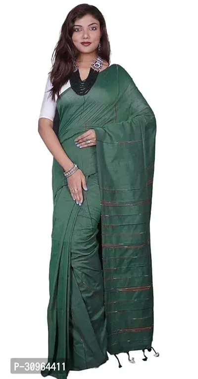 Beautiful Cotton Green Woven Design  Saree with Blouse piece For Women