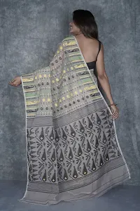 Beautiful Cotton Grey Woven Design  Saree with Blouse piece For Women-thumb2