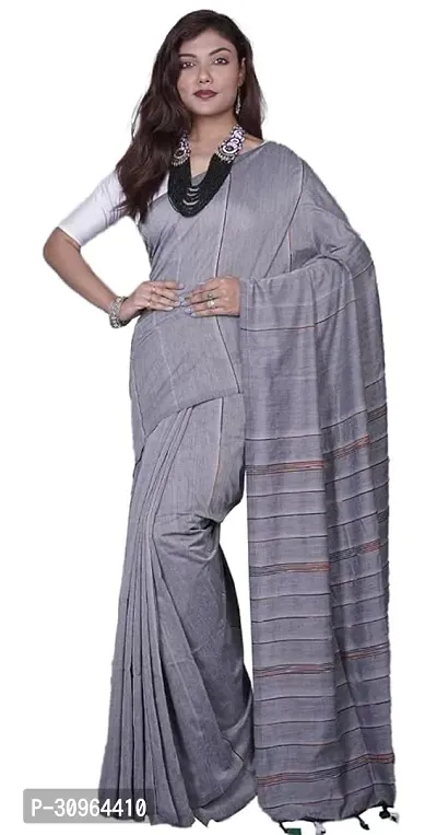 Beautiful Cotton Grey Woven Design  Saree with Blouse piece For Women