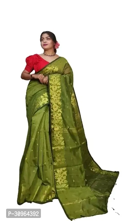 Beautiful Cotton Green Woven Design  Saree with Blouse piece For Women