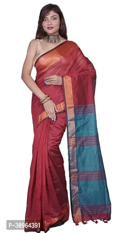 Beautiful Cotton Orange Woven Design  Saree with Blouse piece For Women