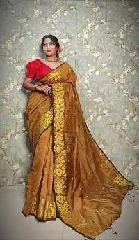 Beautiful Cotton Beige Woven Design  Saree with Blouse piece For Women-thumb1