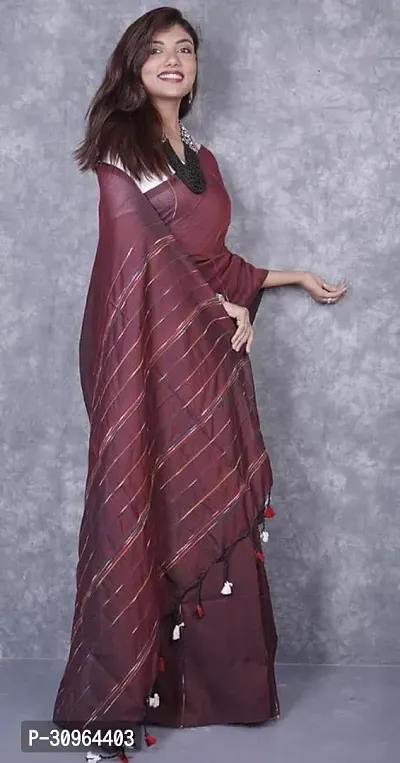 Beautiful Cotton Brown Woven Design  Saree with Blouse piece For Women-thumb3