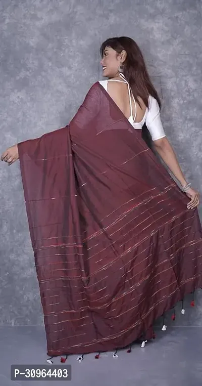 Beautiful Cotton Brown Woven Design  Saree with Blouse piece For Women-thumb2