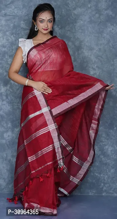 Beautiful Cotton Maroon Woven Design  Saree with Blouse piece For Women-thumb3