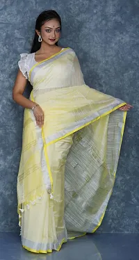 Beautiful Cotton Yellow Woven Design  Saree with Blouse piece For Women-thumb2