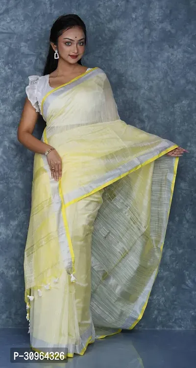 Beautiful Cotton Yellow Woven Design  Saree with Blouse piece For Women-thumb3