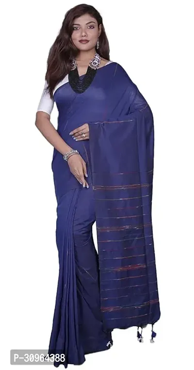 Beautiful Cotton Blue Woven Design  Saree with Blouse piece For Women-thumb0