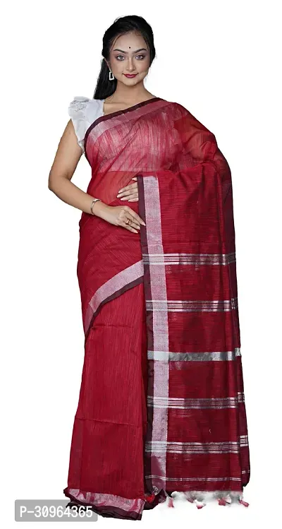 Beautiful Cotton Maroon Woven Design  Saree with Blouse piece For Women-thumb0