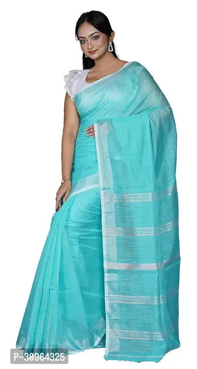 Beautiful Cotton Blue Woven Design  Saree with Blouse piece For Women-thumb0