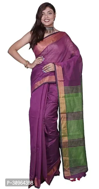 Beautiful Cotton Purple Woven Design  Saree with Blouse piece For Women-thumb0