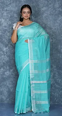 Beautiful Cotton Blue Woven Design  Saree with Blouse piece For Women-thumb2