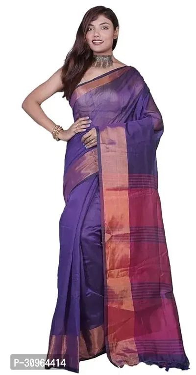 Beautiful Cotton Purple Woven Design  Saree with Blouse piece For Women-thumb0