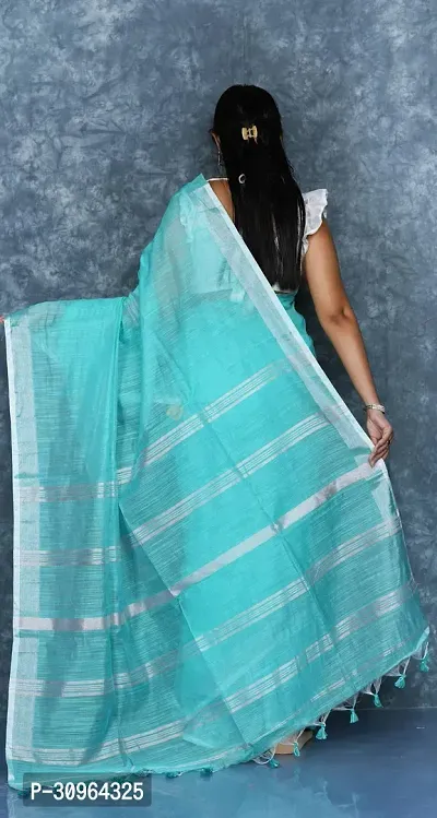 Beautiful Cotton Blue Woven Design  Saree with Blouse piece For Women-thumb2