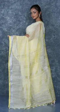 Beautiful Cotton Yellow Woven Design  Saree with Blouse piece For Women-thumb1