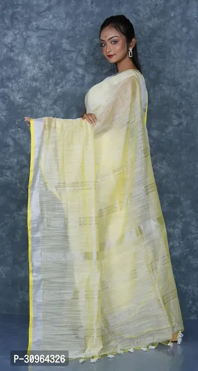 Beautiful Cotton Yellow Woven Design  Saree with Blouse piece For Women-thumb2