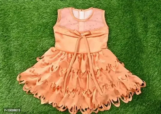 Fabulous Orange Net  Frocks For Girls