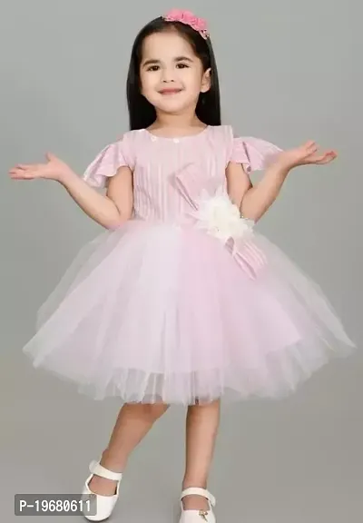 Fabulous Peach Net  Frocks For Girls