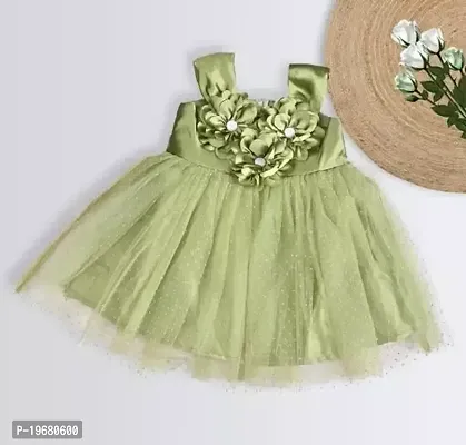 Fabulous Green Net  Frocks For Girls