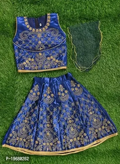 Alluring Navy Blue Cotton Blend  Lehenga Cholis For Girls