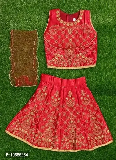 Alluring Red Cotton Blend  Lehenga Cholis For Girls