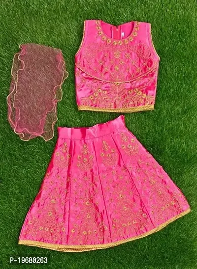 Alluring Pink Cotton Blend  Lehenga Cholis For Girls