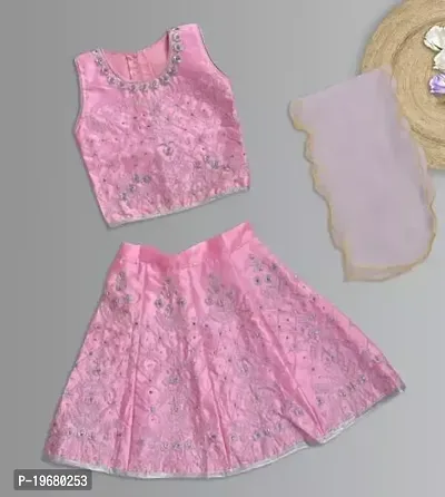Alluring Pink Cotton Blend  Lehenga Cholis For Girls-thumb0