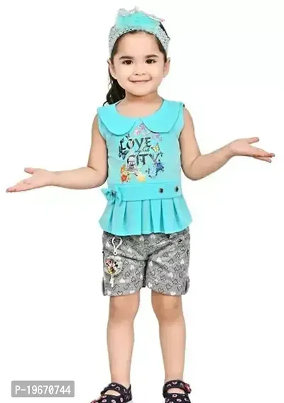 Fabulous Blue Cotton Blend Printed  For Girls